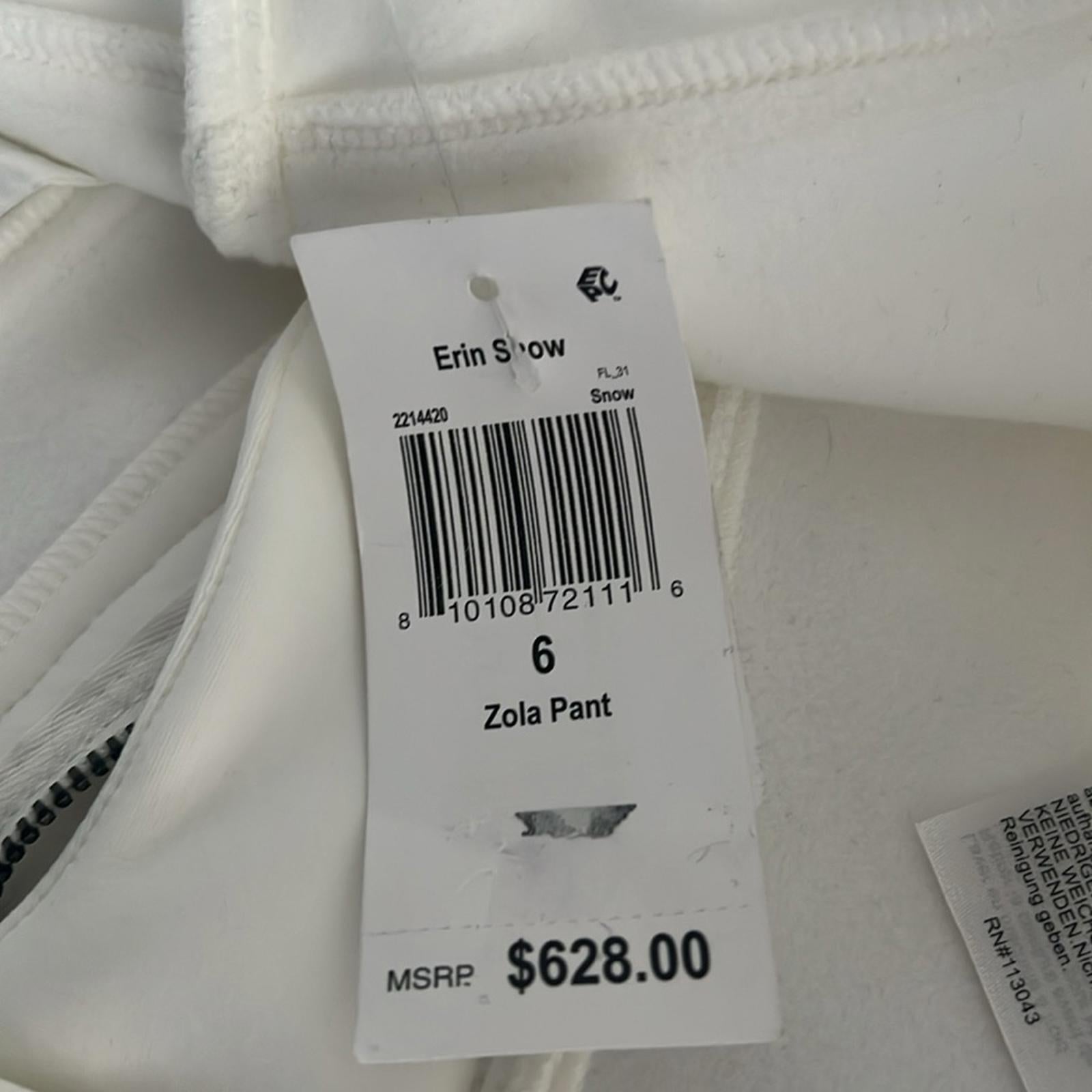 Erin Snow Zola Bootcut Pants in White, Size 6 New w/Tag Retail $628