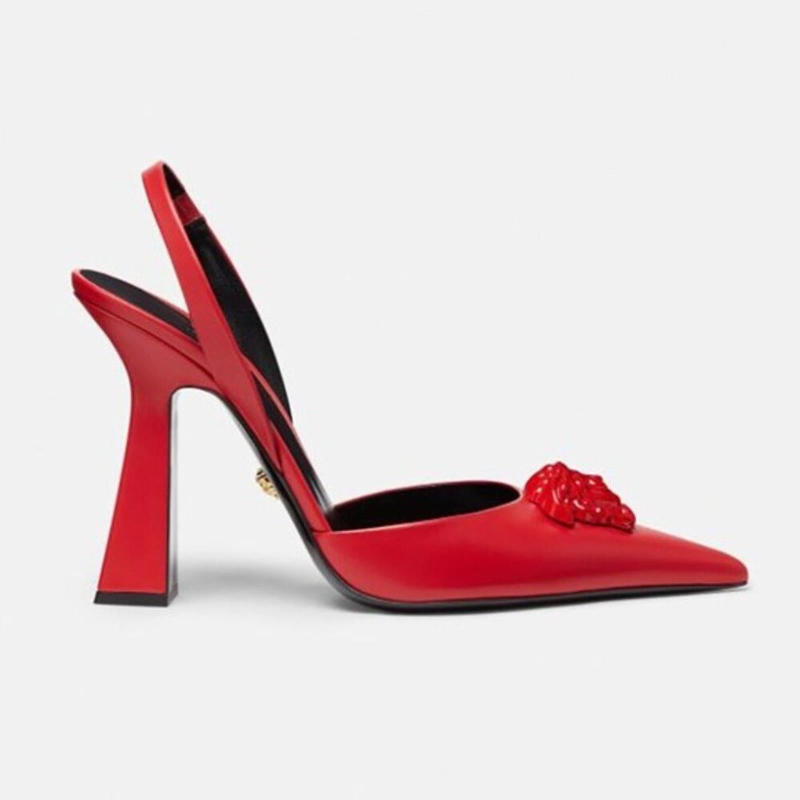 NEW Versace La Medusa Slingback Pumps/Heels in Red, Size 36.5 New in Box $1250