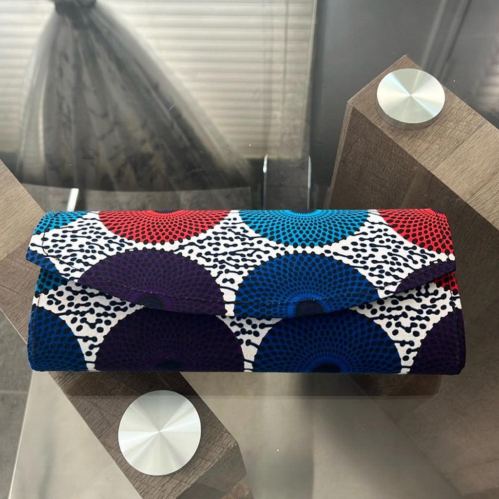 NEW Handmade 5-Piece Ankara Clutch Bag, White Blue Red (No tags)