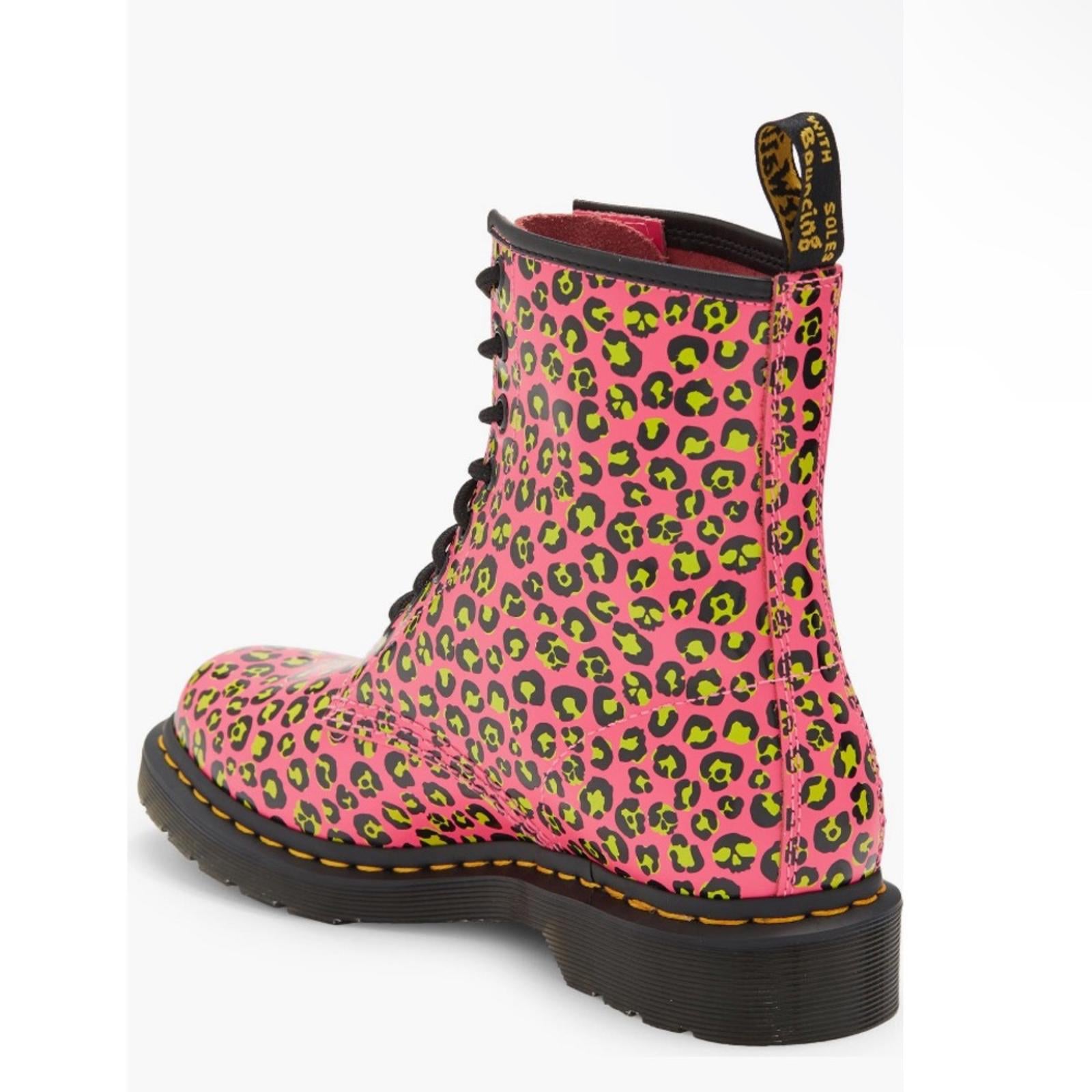 Dr Martens 1460 Leopard Smooth Leather Lace Up Boots, Pink Size 8 New w/o Box