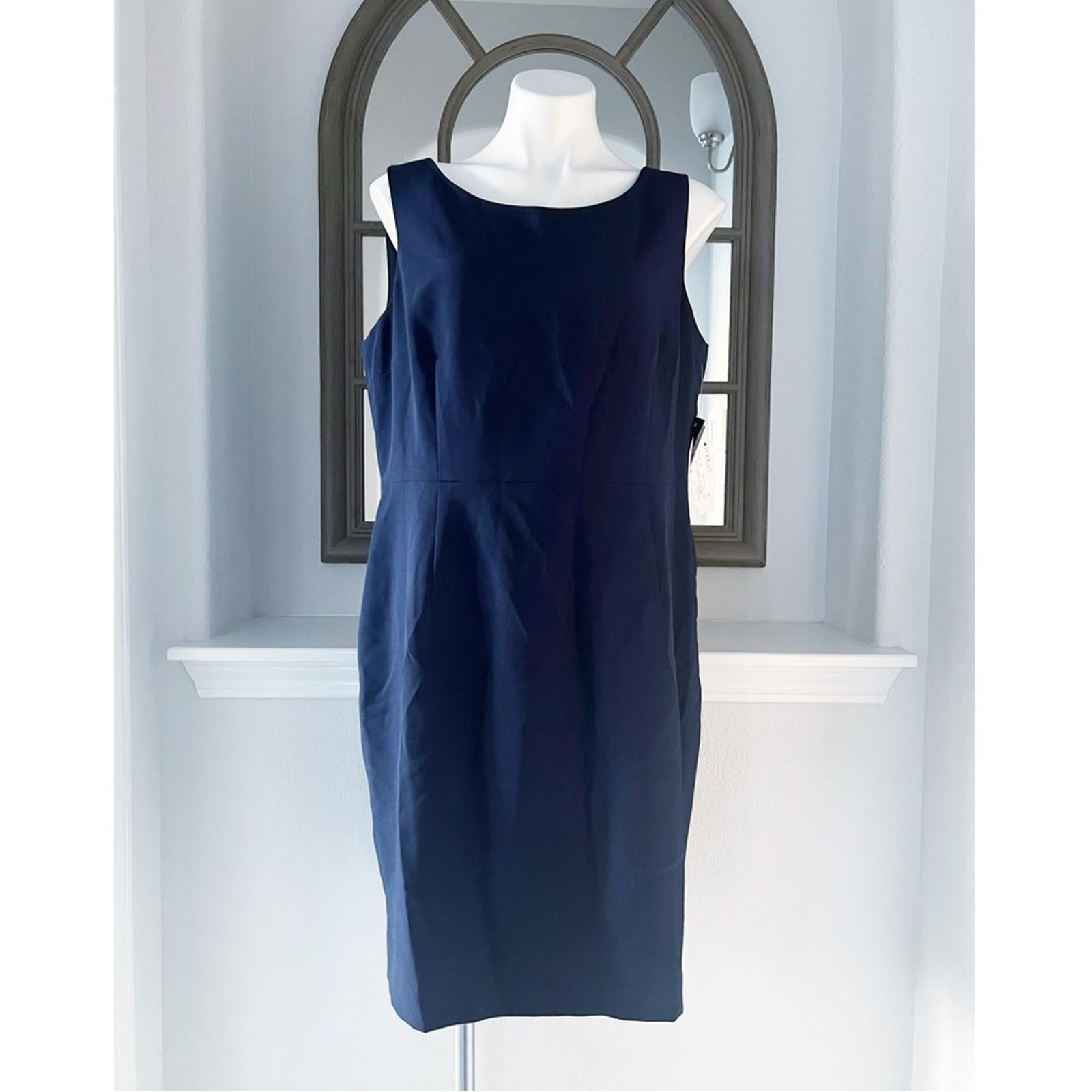 Le Suit Navy Sheath Dress, Petite Size 16 New w/Tag ~$200