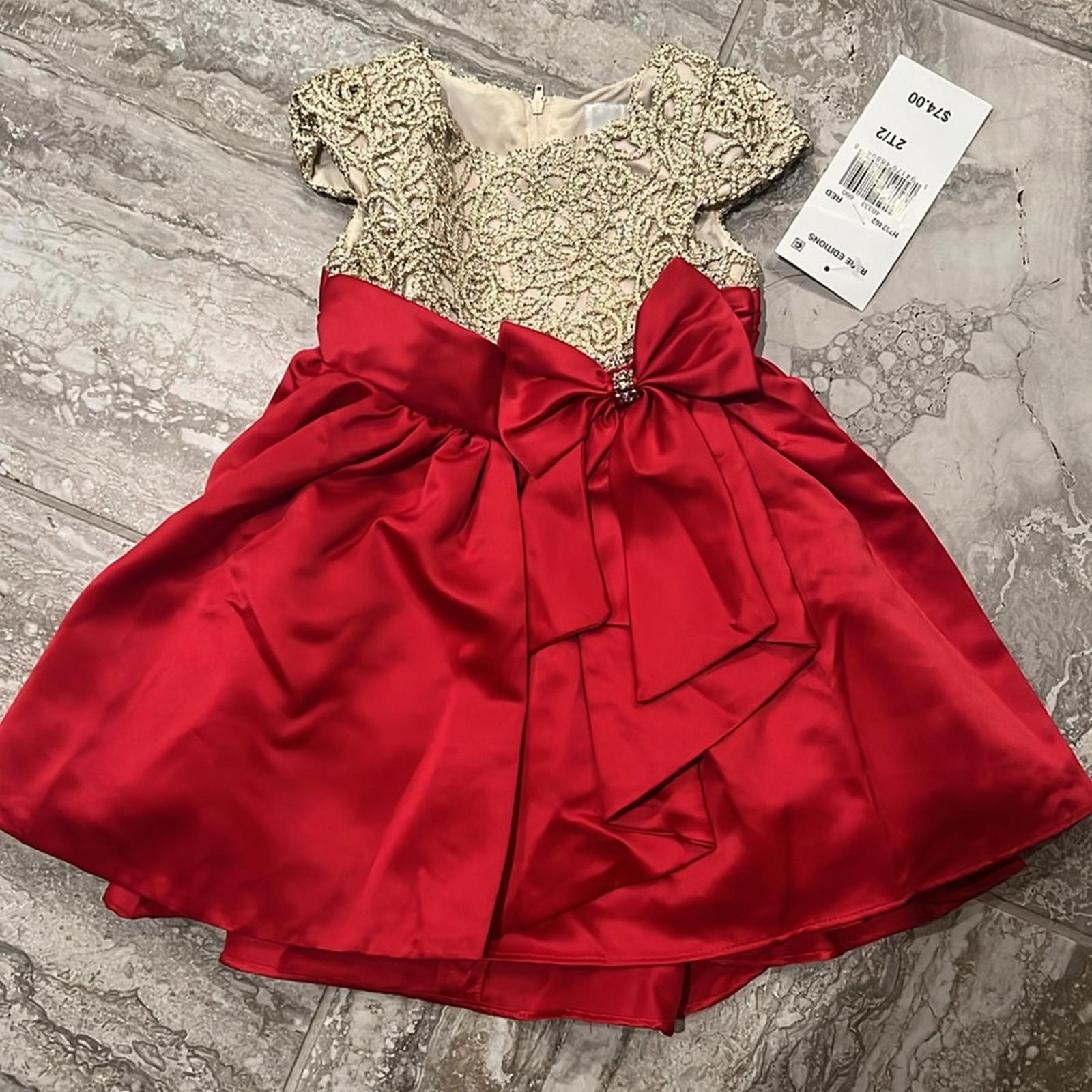 Rare Editions High Low Skirt Dress with Cascade Bow in Red, Size 2T/2 New w/Tag