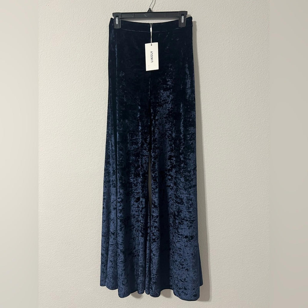 LIKELY Jasmine Crushed Velvet Wide Leg Pants in Navy, Size 2 NEW w/Tag