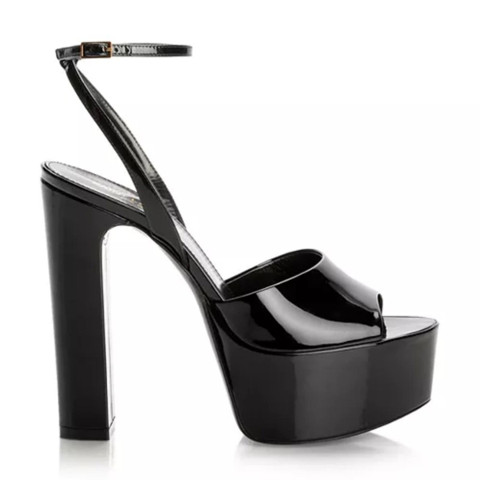 Saint Laurent Jodie Platform High Heel Sandals Black, Size 40 (SV 701788) NWT