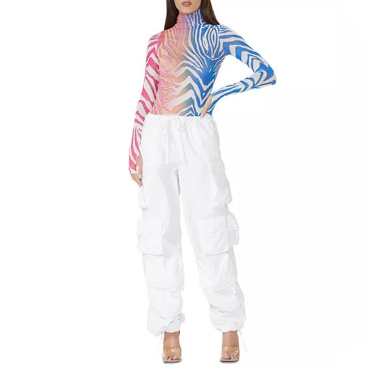 AFRM Zadie Turtleneck Top, Mesh Zebra Multicolor Size XS New w/Tag