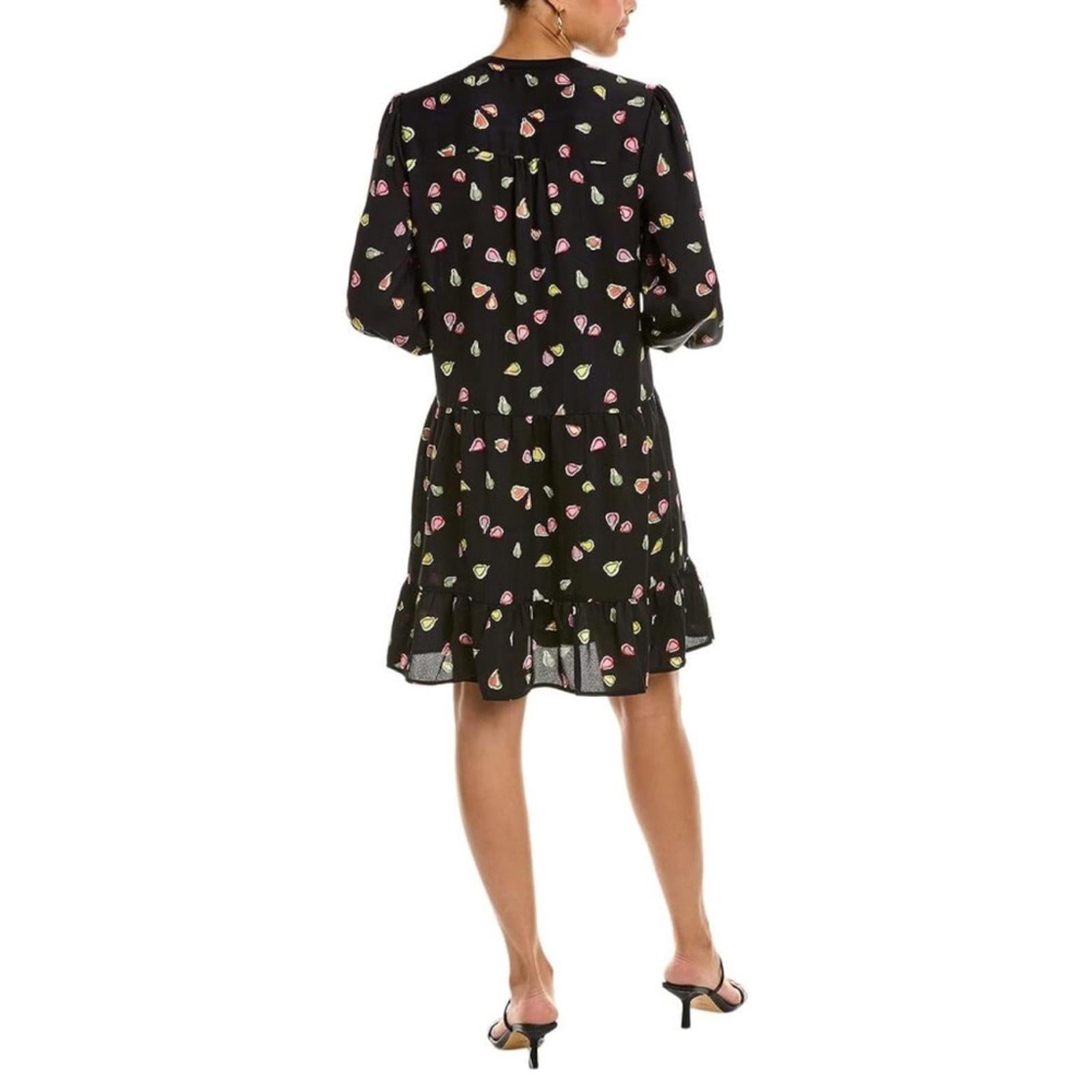Nic+Zoe Tiered Long-Sleeve Dress w/Mandarin Collar, Black Multi, Size L NWT $188