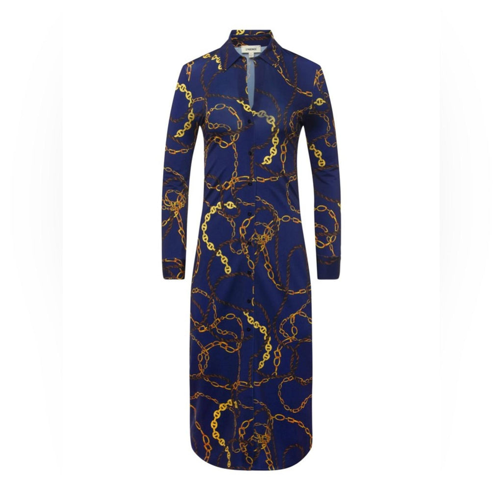 L’Agence Raelynn Shirt Dress in Indigo Gold, NWT, Size XS