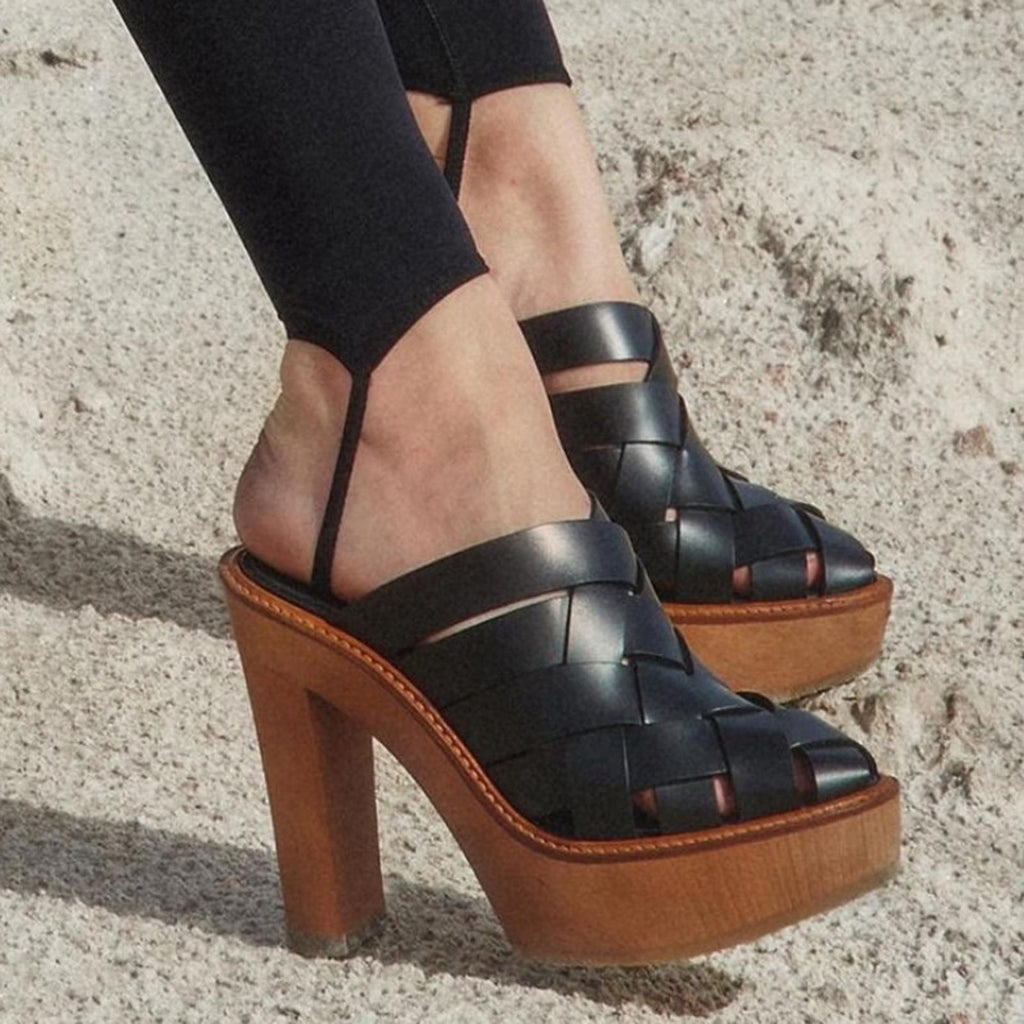 Paloma Barcelo Aubrey Woven High Heel Platform Pumps, Black Size 37 New in Box