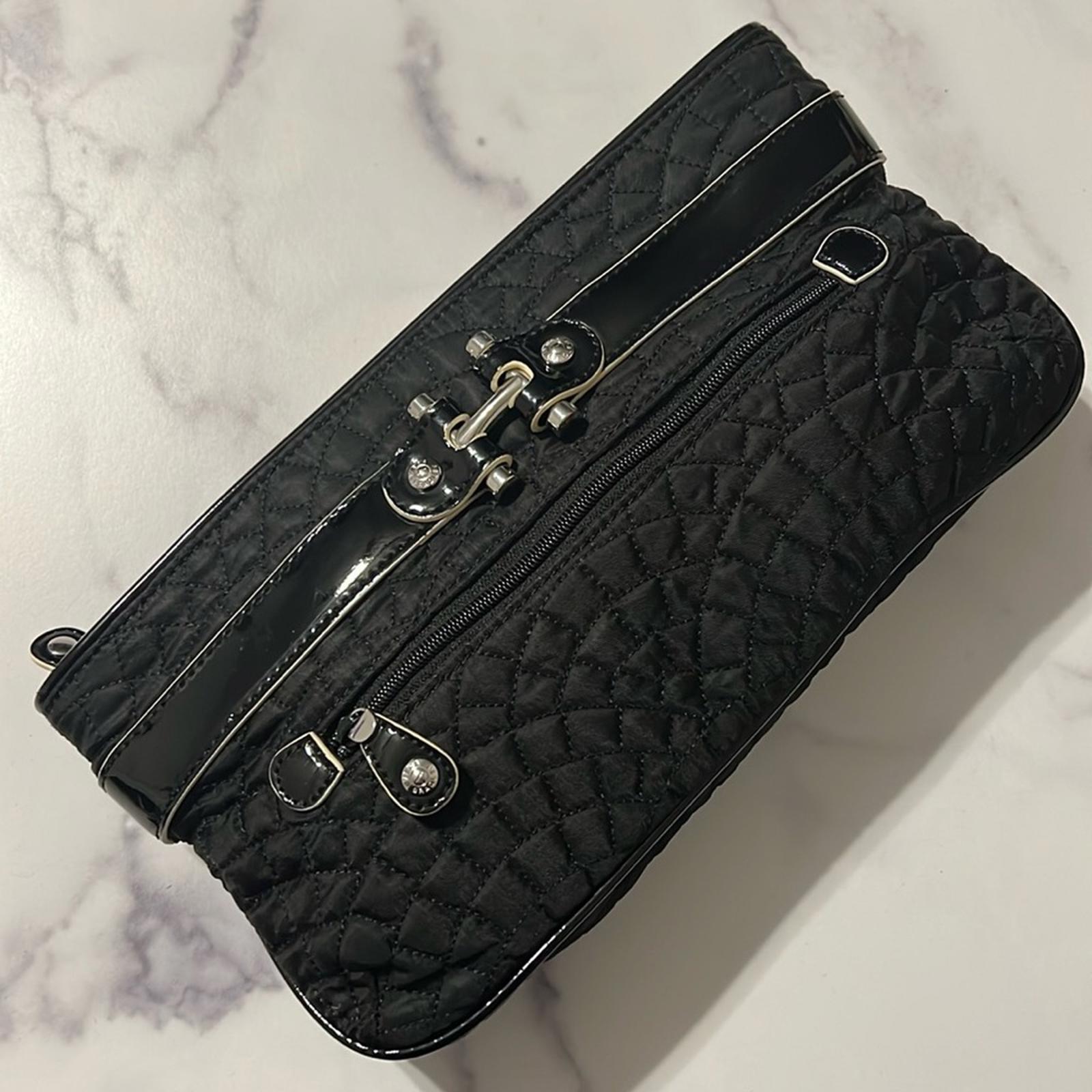 Vera Bradley Quilted Clutch Black Patent Leather Purse with Silver Tone Accents