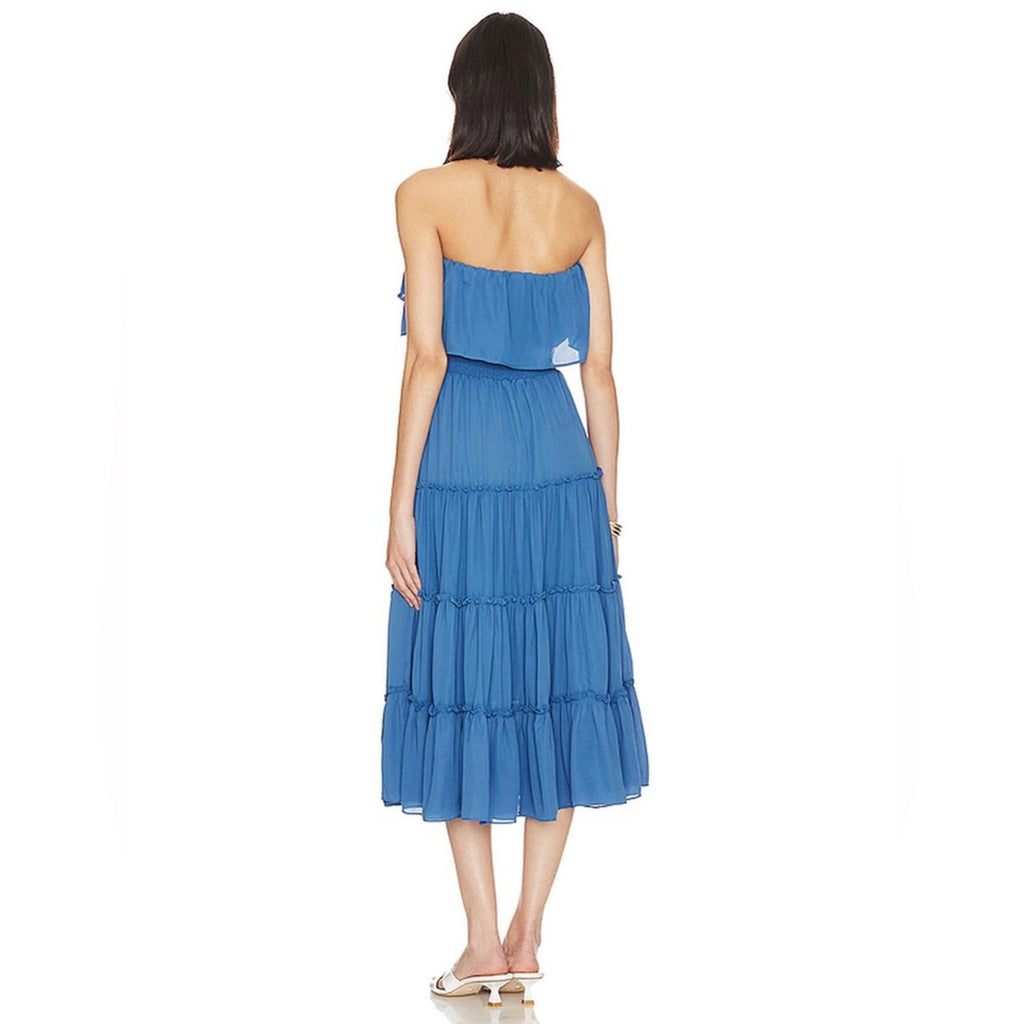 1.STATE x Revolve Strapless Ruffle Tiered Dress in Capris Blue, Size M New w/Tag