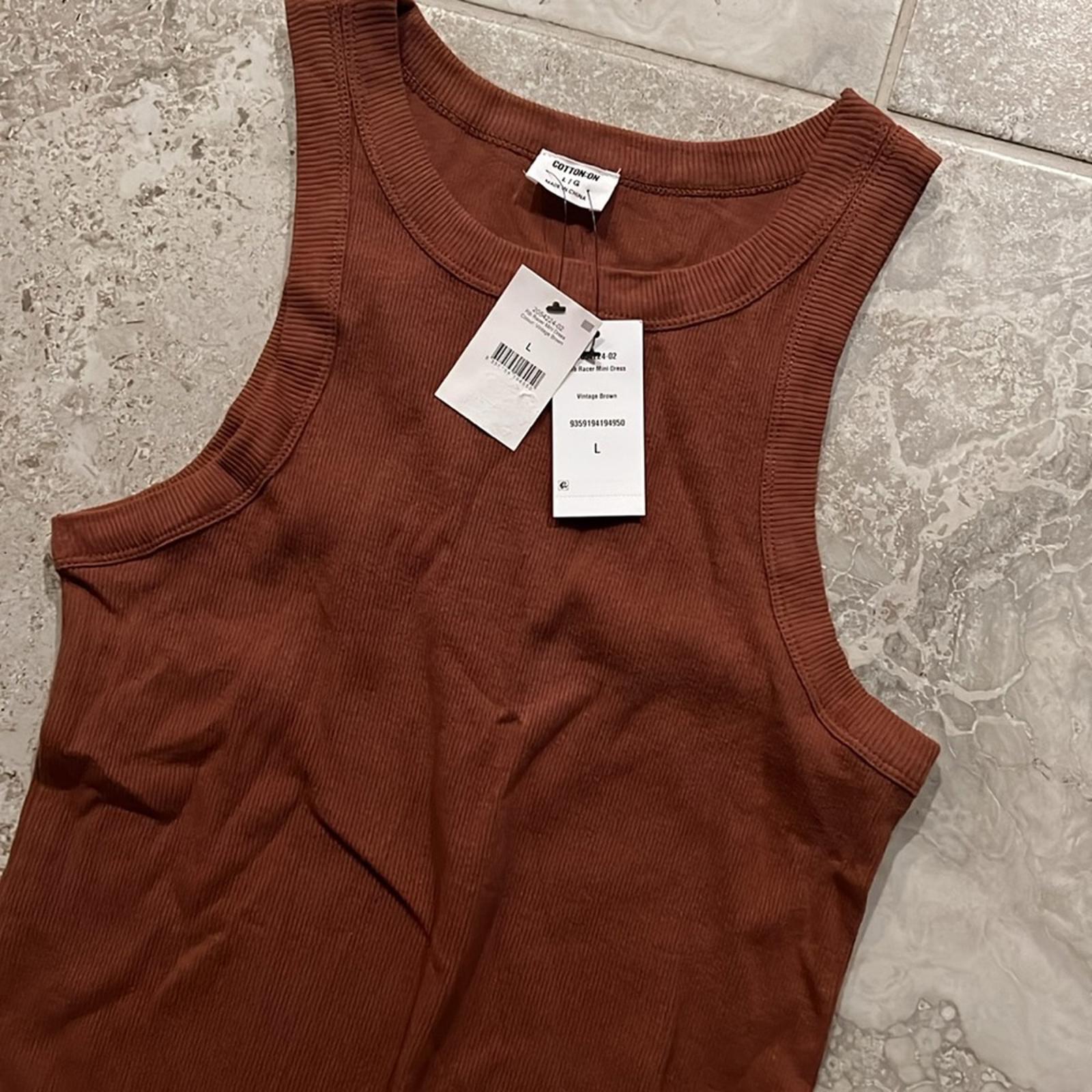 NWT Cotton-On Rib Racer Mini Dress, Vintage Brown Size L, New w/Tag Retail $35