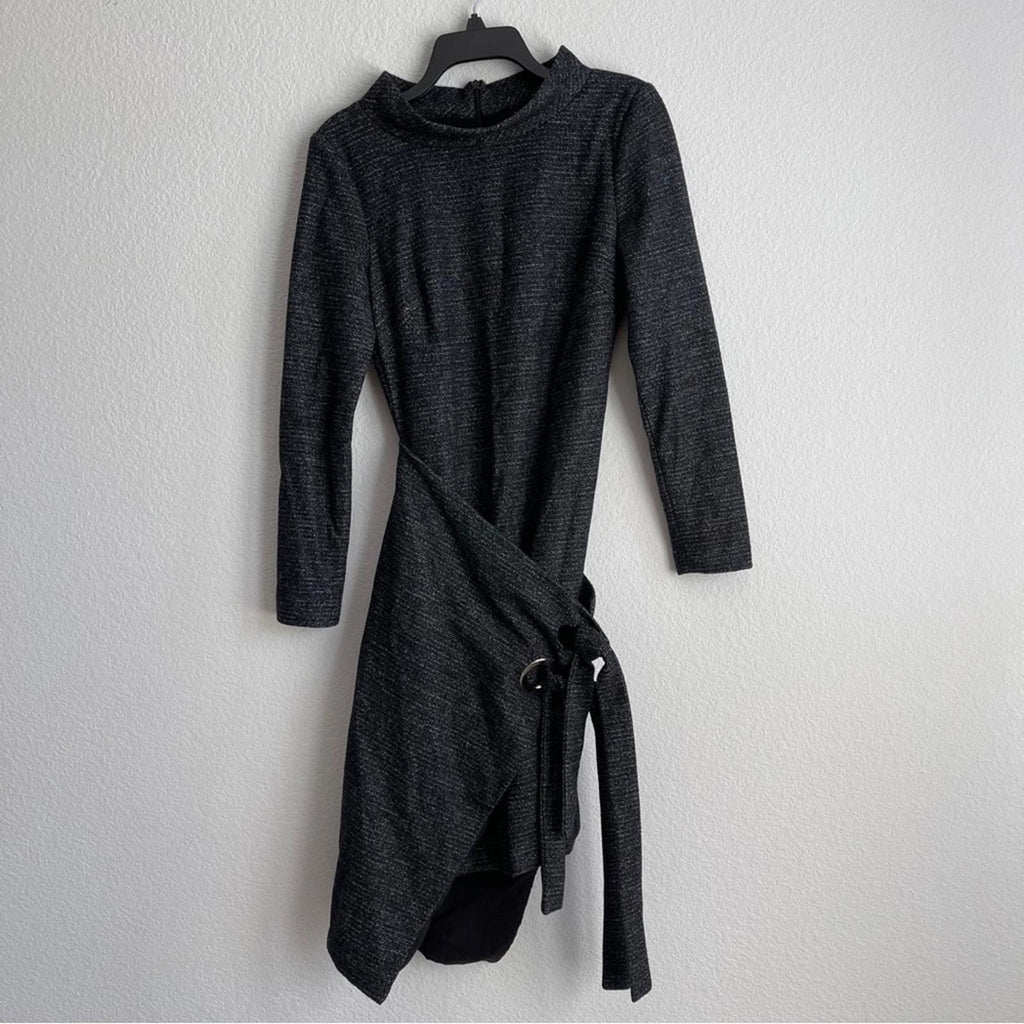 Badgley Mischka Charcoal Faux Wrap Dress Size 6 EXCELLENT Retail $495