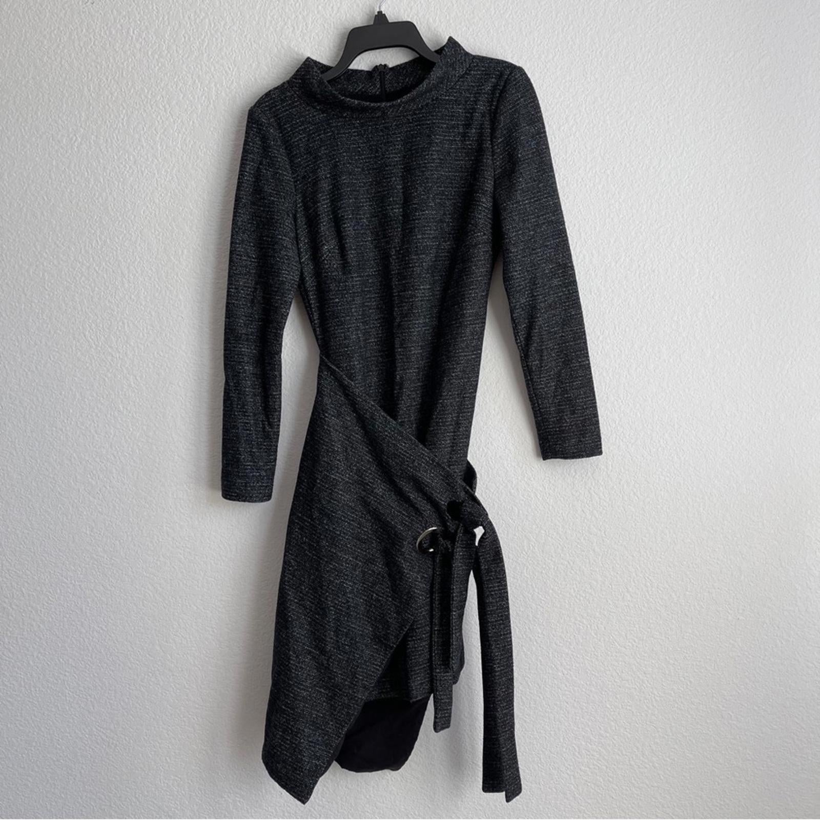 Badgley Mischka Charcoal Faux Wrap Dress Size 6 EXCELLENT Retail $495
