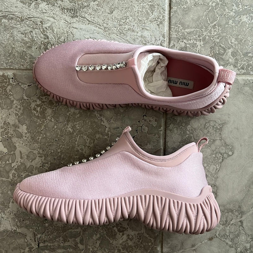 Miu Miu Crystal-Embellished Low Top Sneakers, Size 39.5 New in Box SOLD OUT!