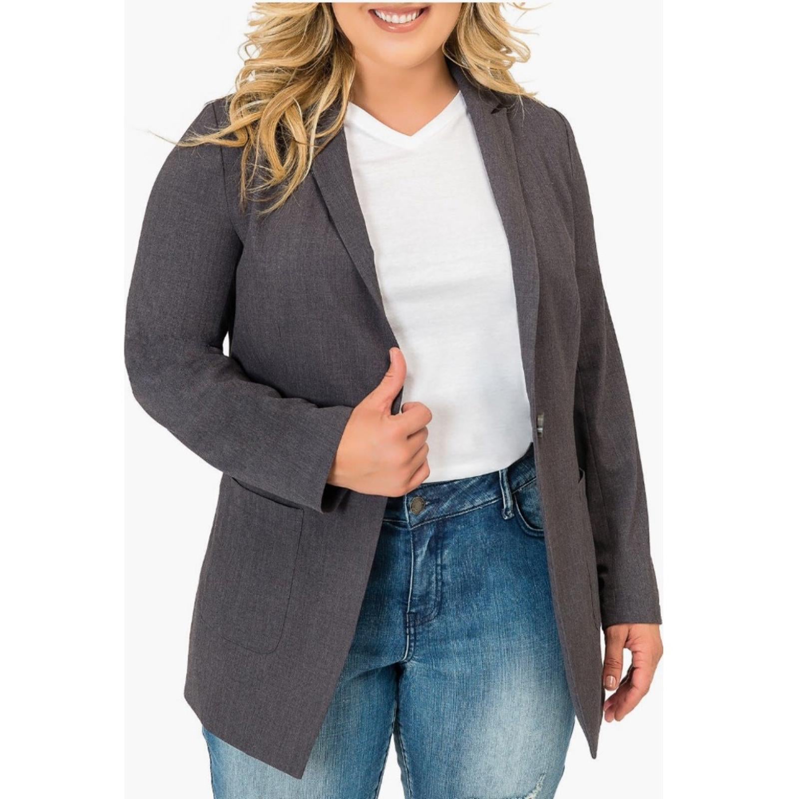 Standards & Practice One-Button Boyfriend Blazer in Charcoal, Size 1X New w/Tag