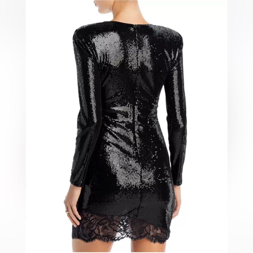 L'Agence Alba Sequin Lace Trim Mini Dress in Black, New w/Tag Retail $495