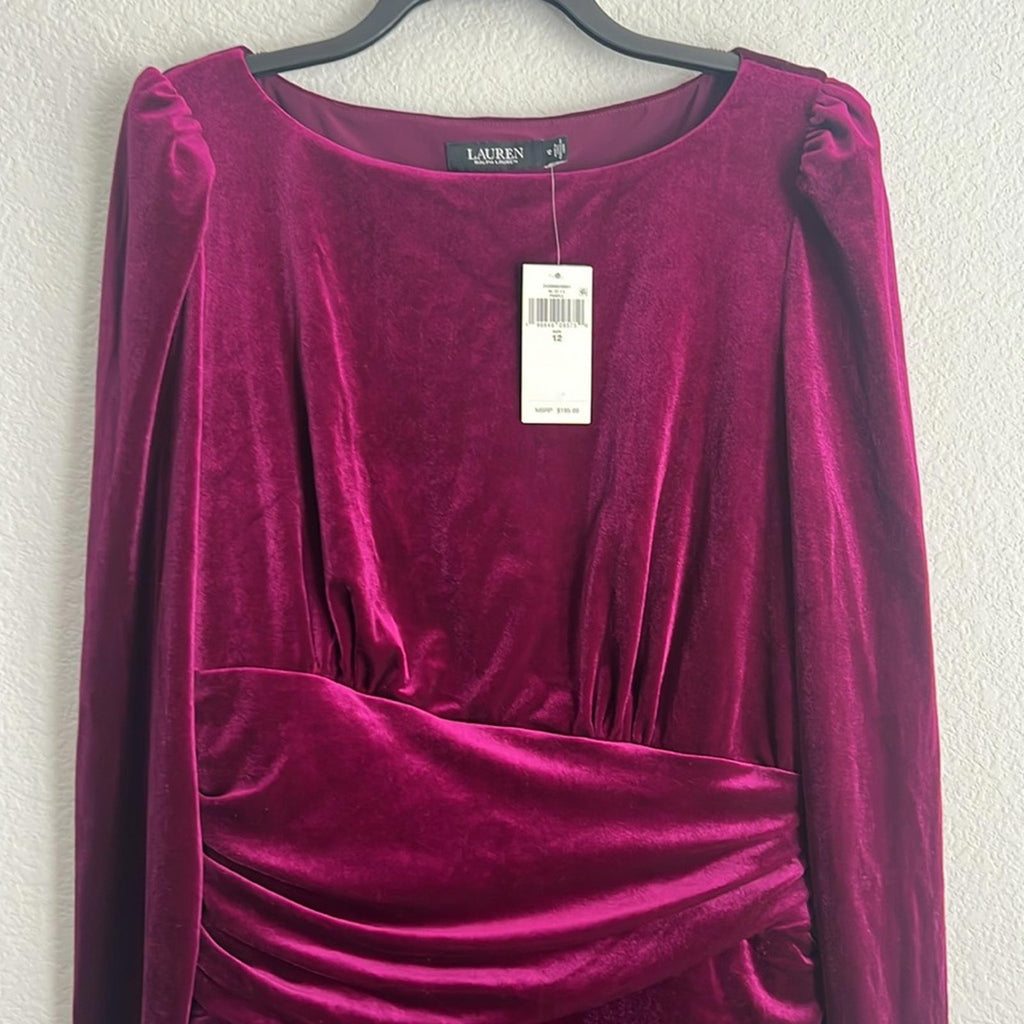 Lauren Ralph Lauren Velvet Cocktail Dress in Purple, Size 12 NEW w/Tag