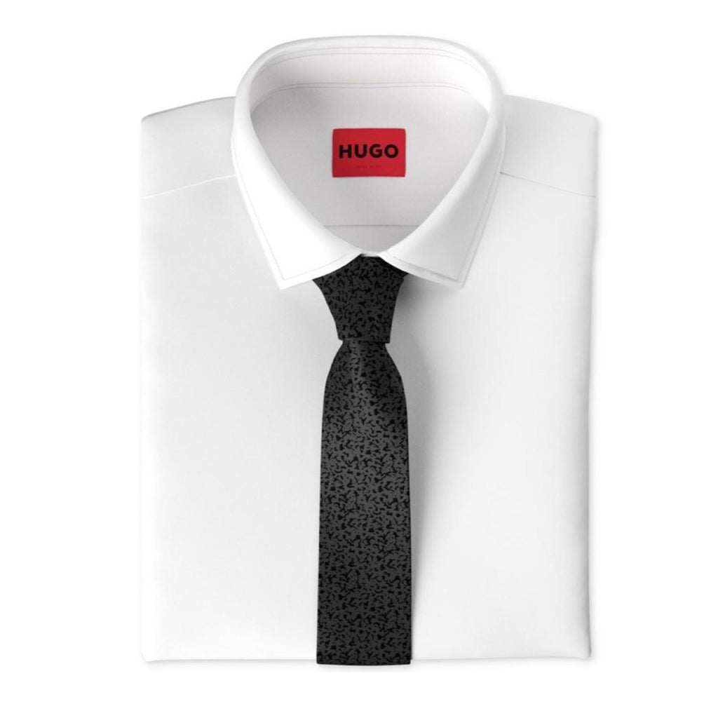 HUGO Men's Silk Jacquard Slim Tie in Dark Grey, One Size, New with Tag
