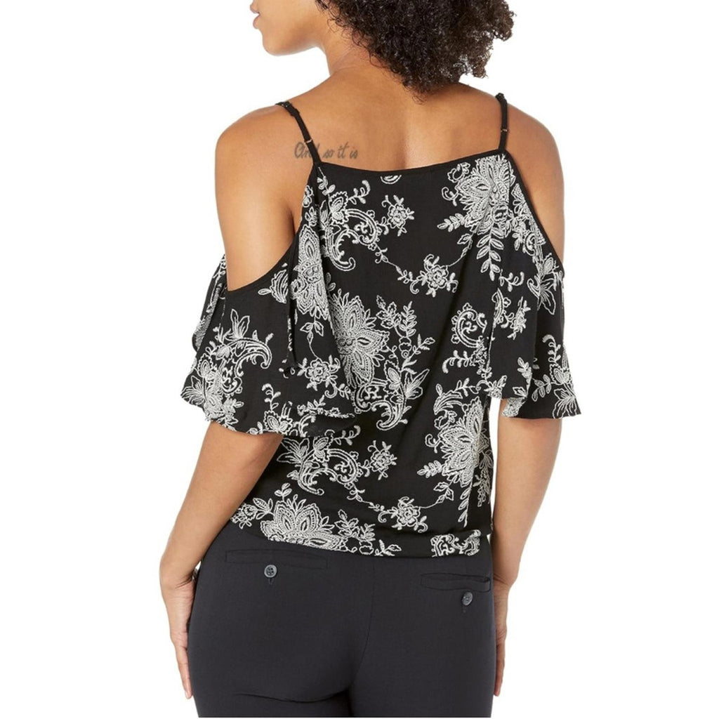 Karen Kane Casablanca Tie-Front Ruffle Sleeve Top, Black & White Size XS NWT