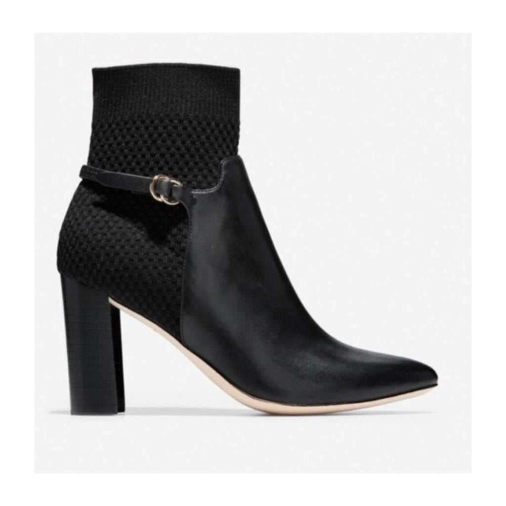 Cole Haan Black Boots Leather Ankle Block Heel Booties Size 10.5 New in Box