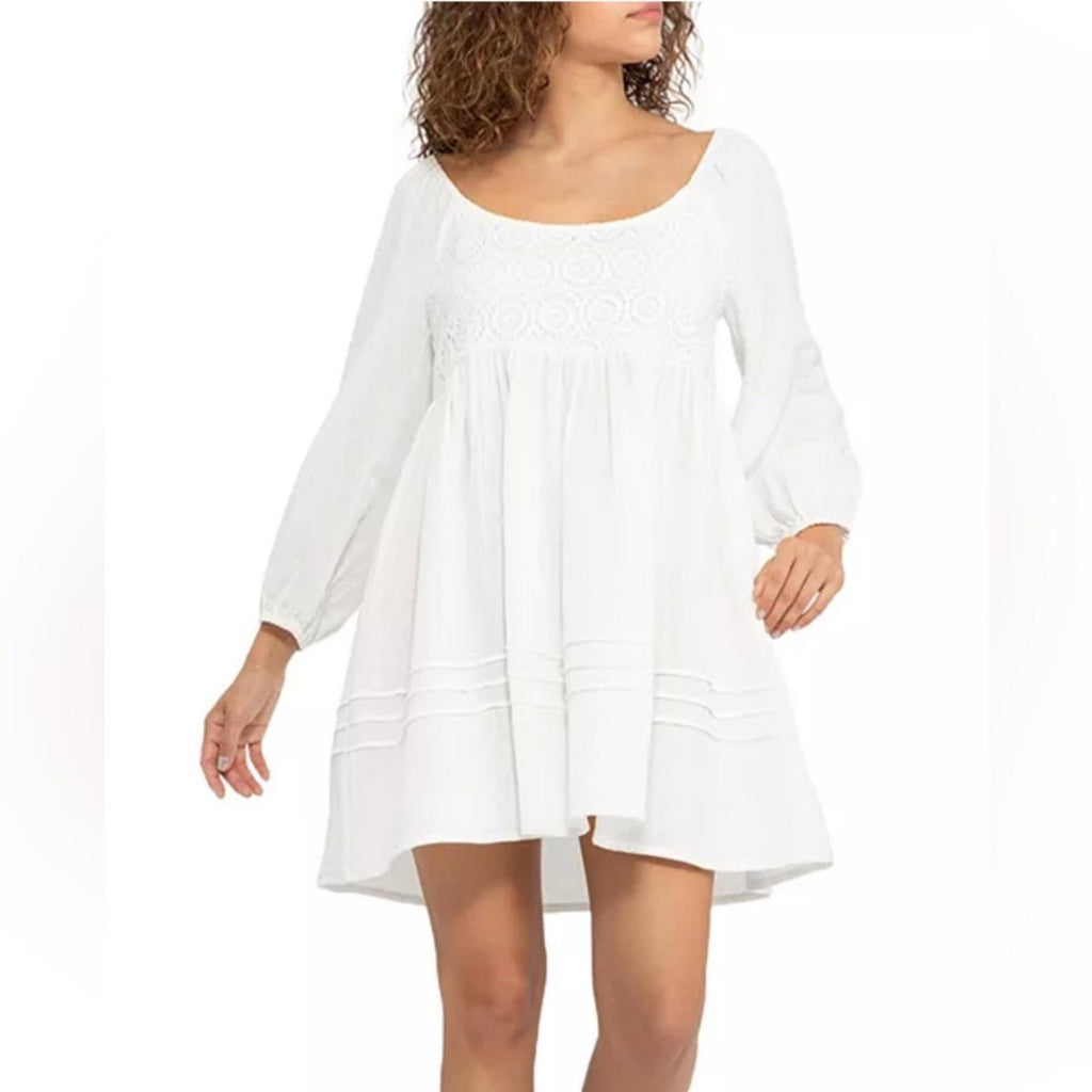 Sanctuary Summer Swing Dress in Gauze w/Crochet, White Size S NEW w/Tag