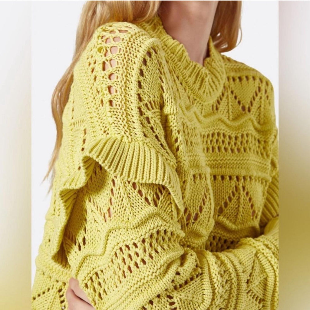 Joie Hockley Scalloped Neck Ruffle Sweater in Canary Yellow, Size XS Retail $278