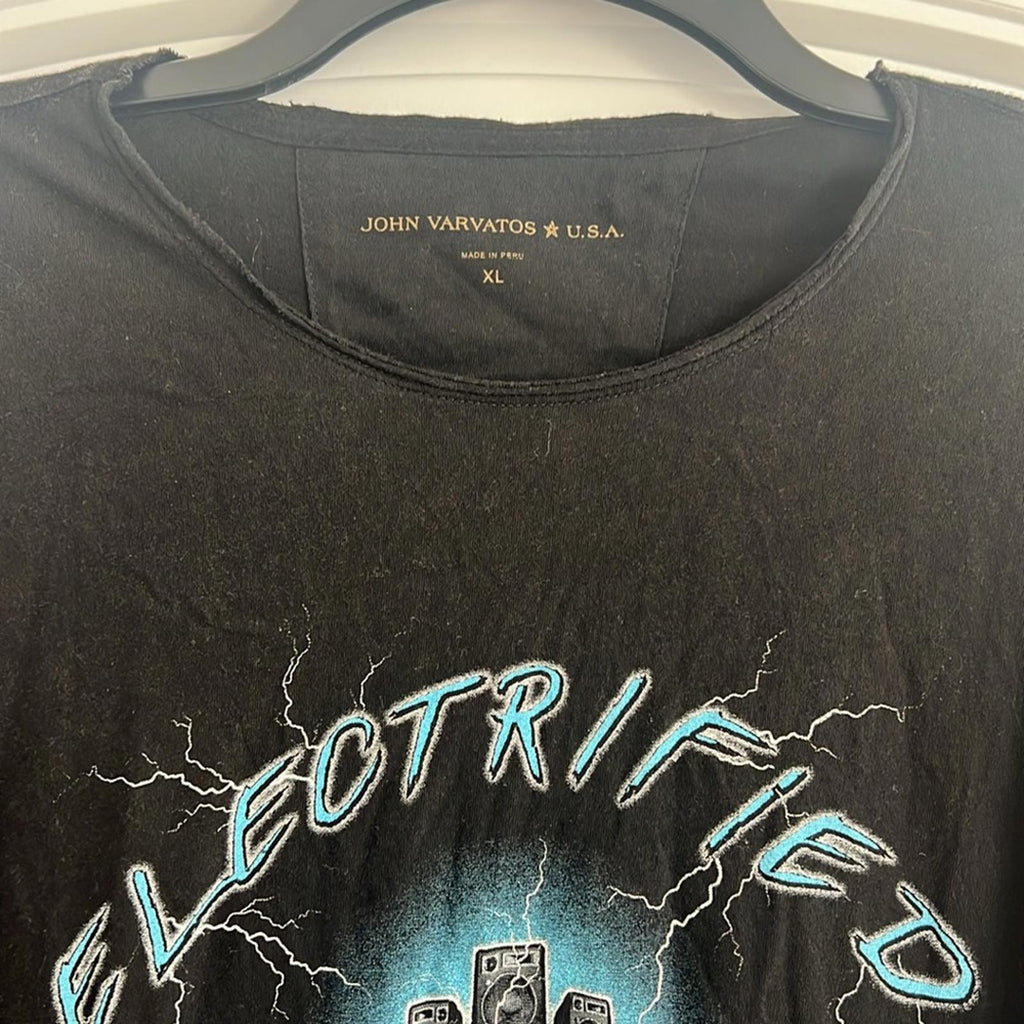 John Varvatos Electrified Vintage Crew Neck Tee in Black, Size XL New w/Tag