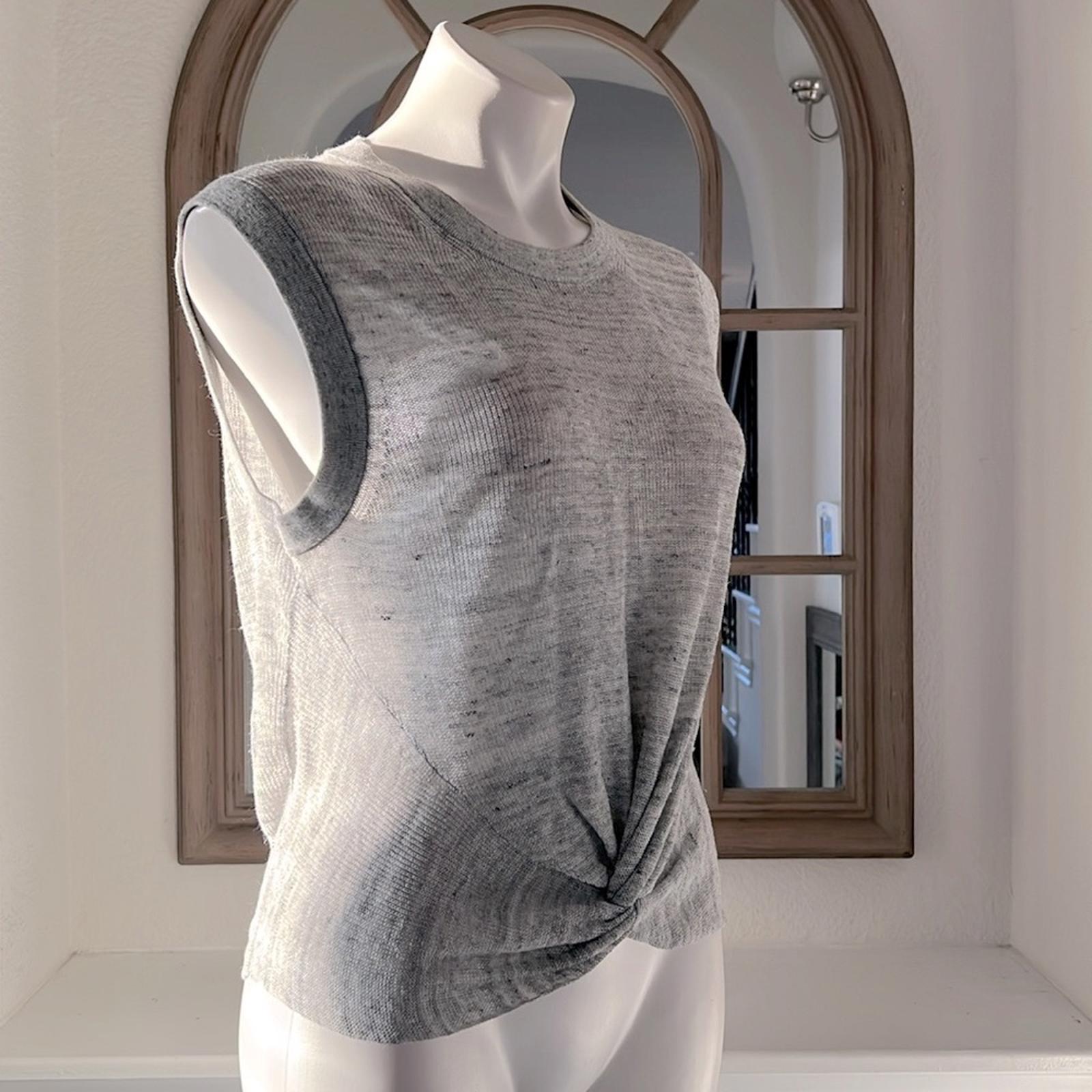 Veronica Beard Kellen Crewneck Cap-Sleeve Knit Twist Front Sweater, Size L $250