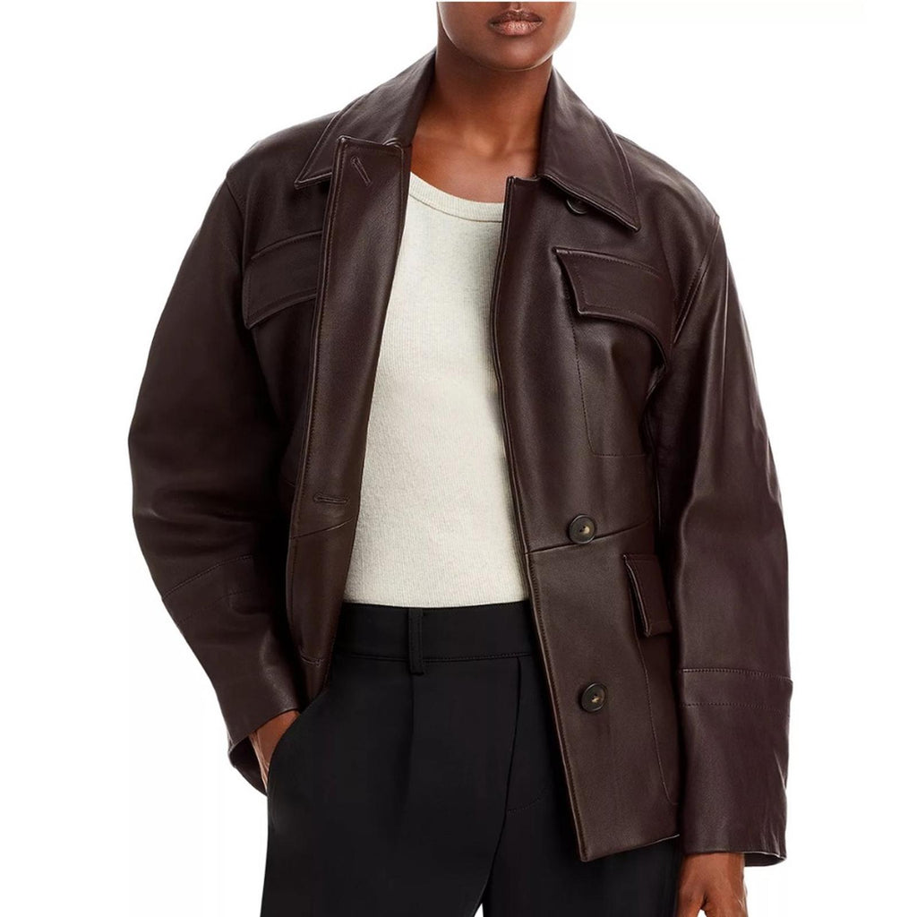 Vince 100% Lamb Leather Safari Jacket in Brown, Size M New w/Tag Retail $1495