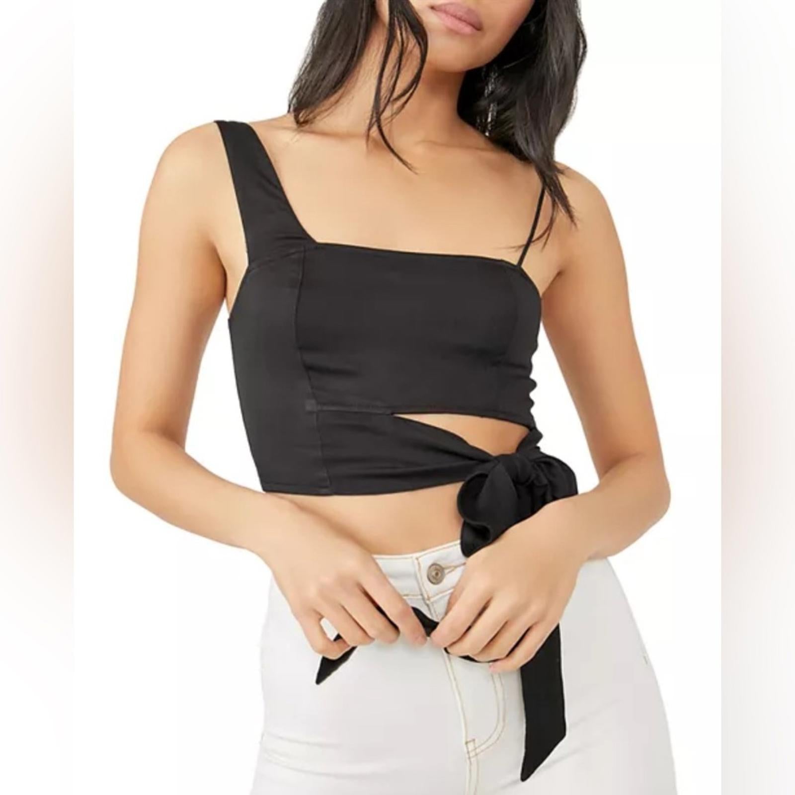 Free People Mila Asymmetric Crop Top in Black, NWT, Size S