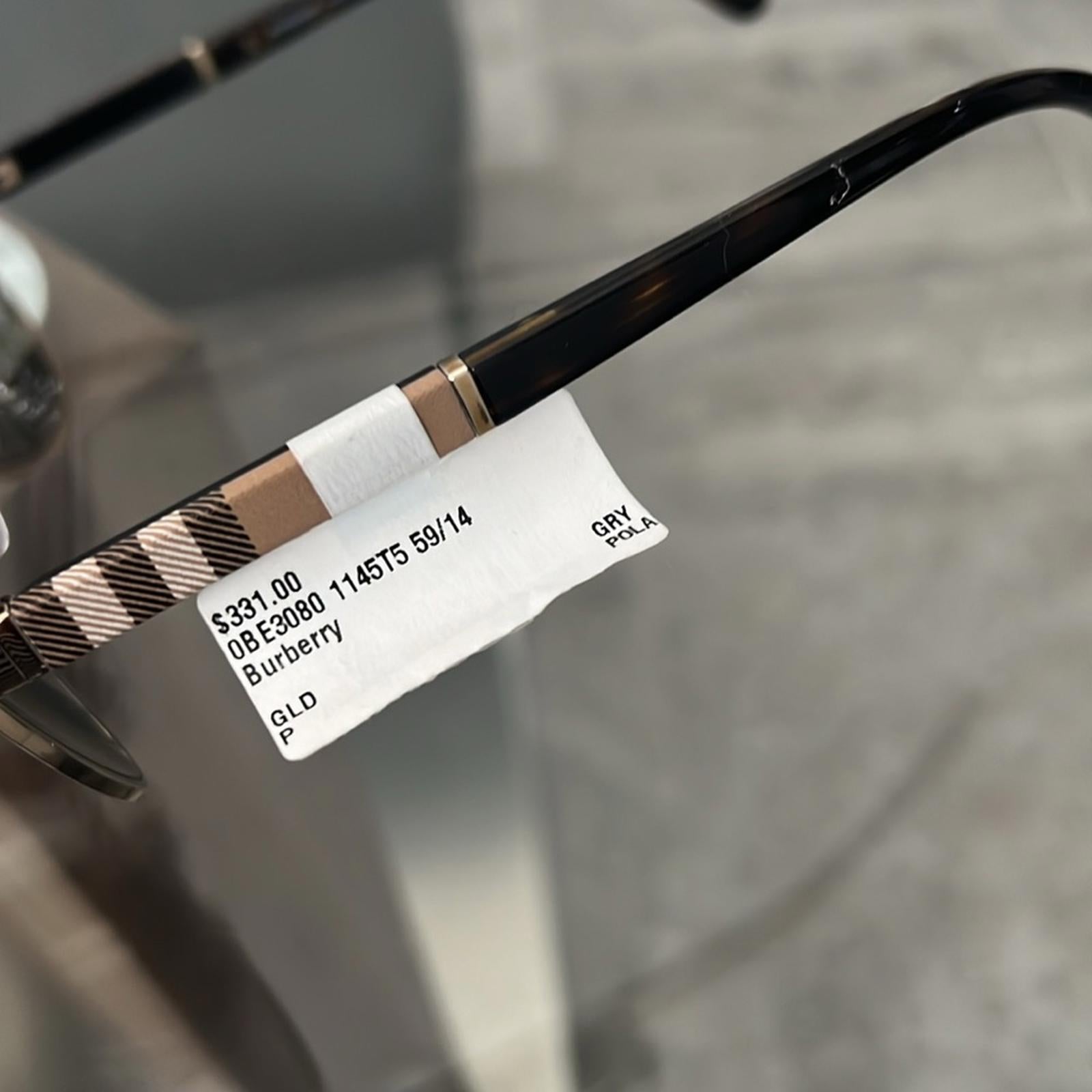Burberry Pilot-Shaped Sunglasses, Light Gold & Brown Gradient Lens, New w/Tag