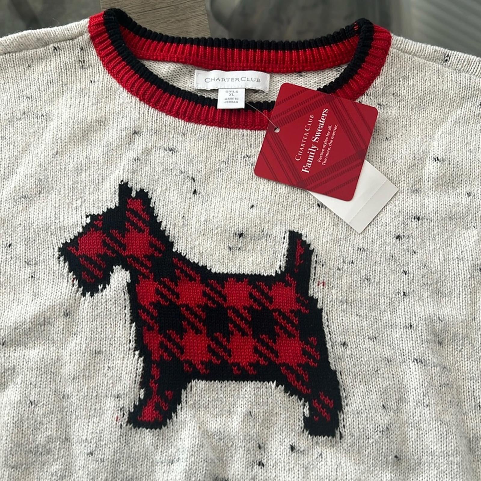 Charter Club Toddler Girls Plaid Dog Print Sweater, Size XL New w/Tag