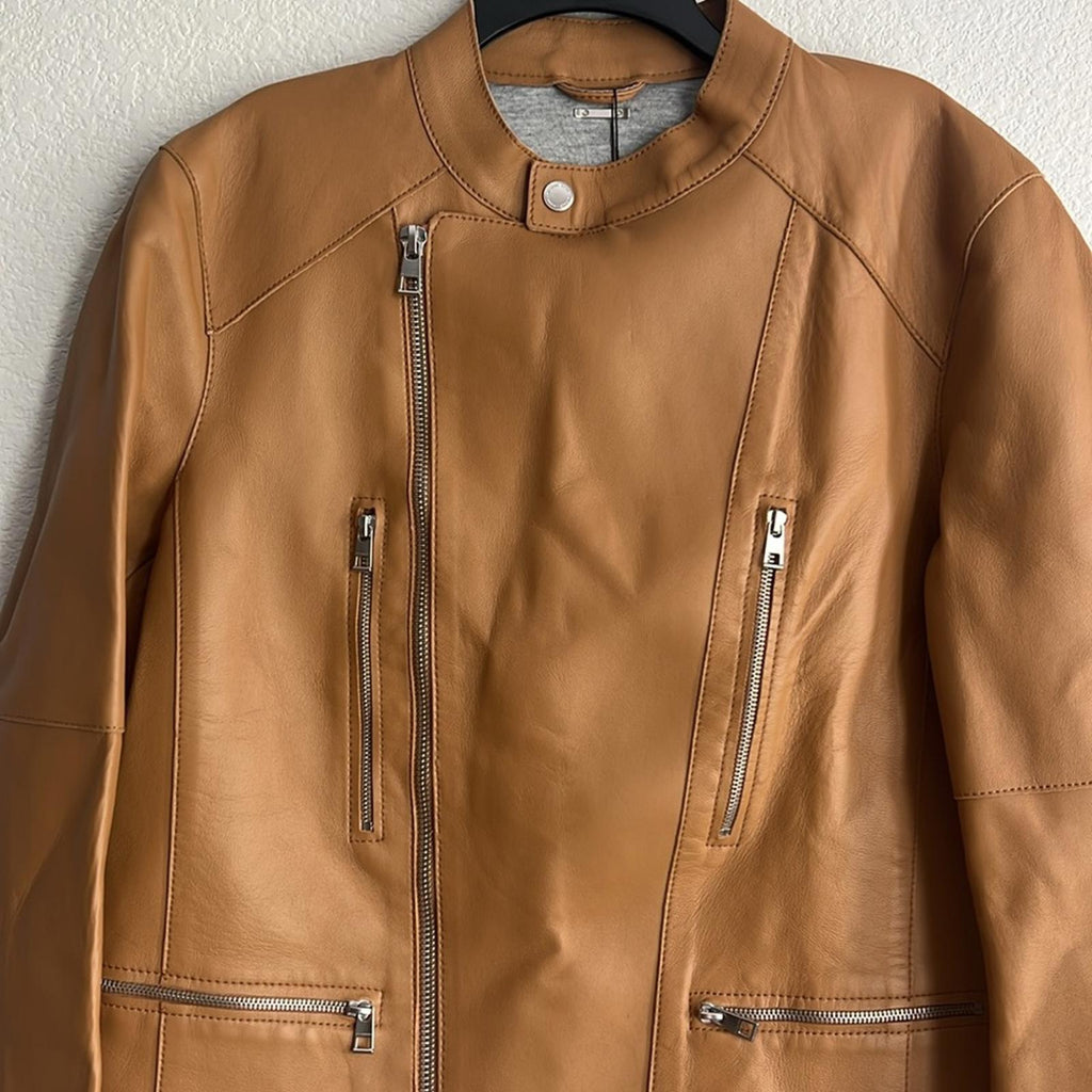 Michael Kors Men’s Nappa Leather Moto Jacket in Tan, NWT Size L $898