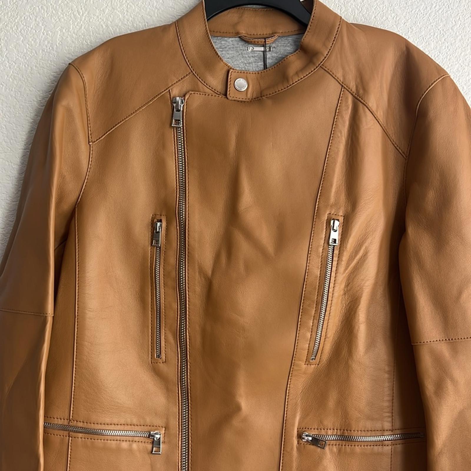 Michael Kors Men’s Nappa Leather Moto Jacket in Tan, NWT Size L $898