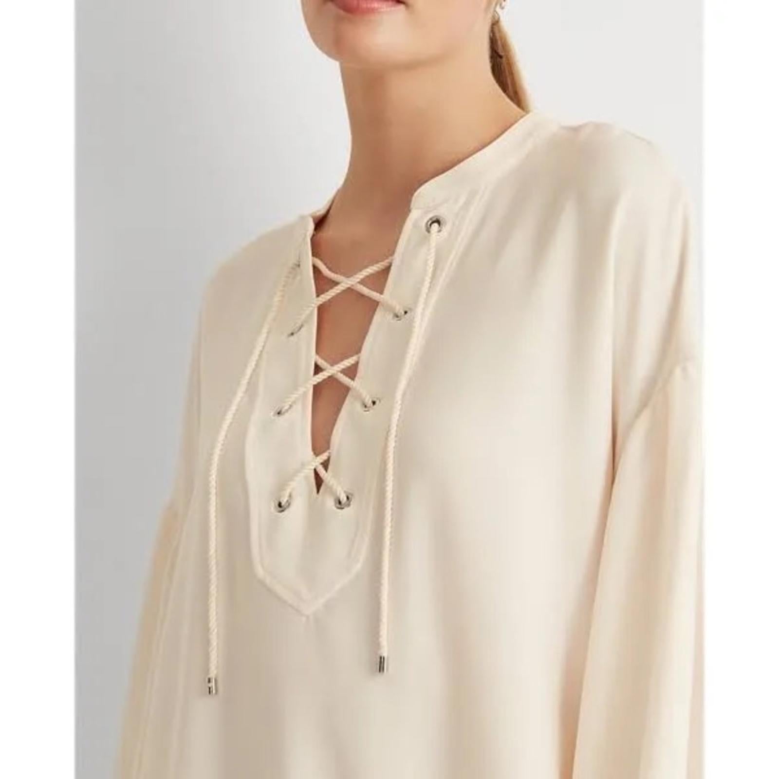Lauren Ralph Lauren Lace-Up Double-Faced Tunic in Winter Cream, Size S New w/Tag