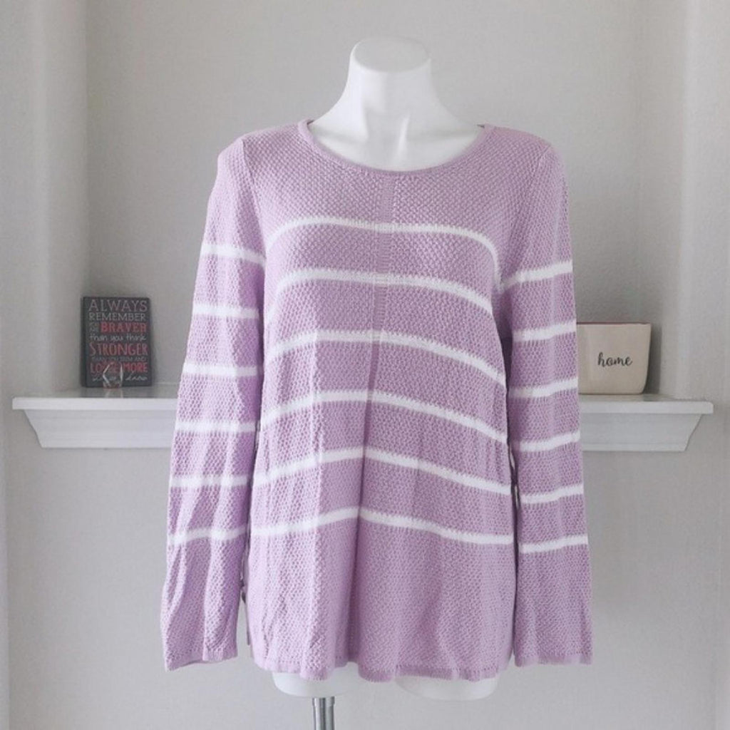 Design365 Striped Crew Neck Sweater in Violet Moon, Size L EXCELLENT!