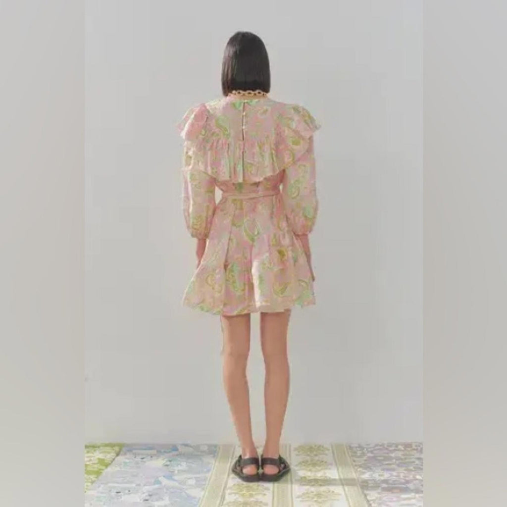 ALÉMAIS Marta Linen Ruffle Mini Dress, Size AUS 4 New w/Tag
