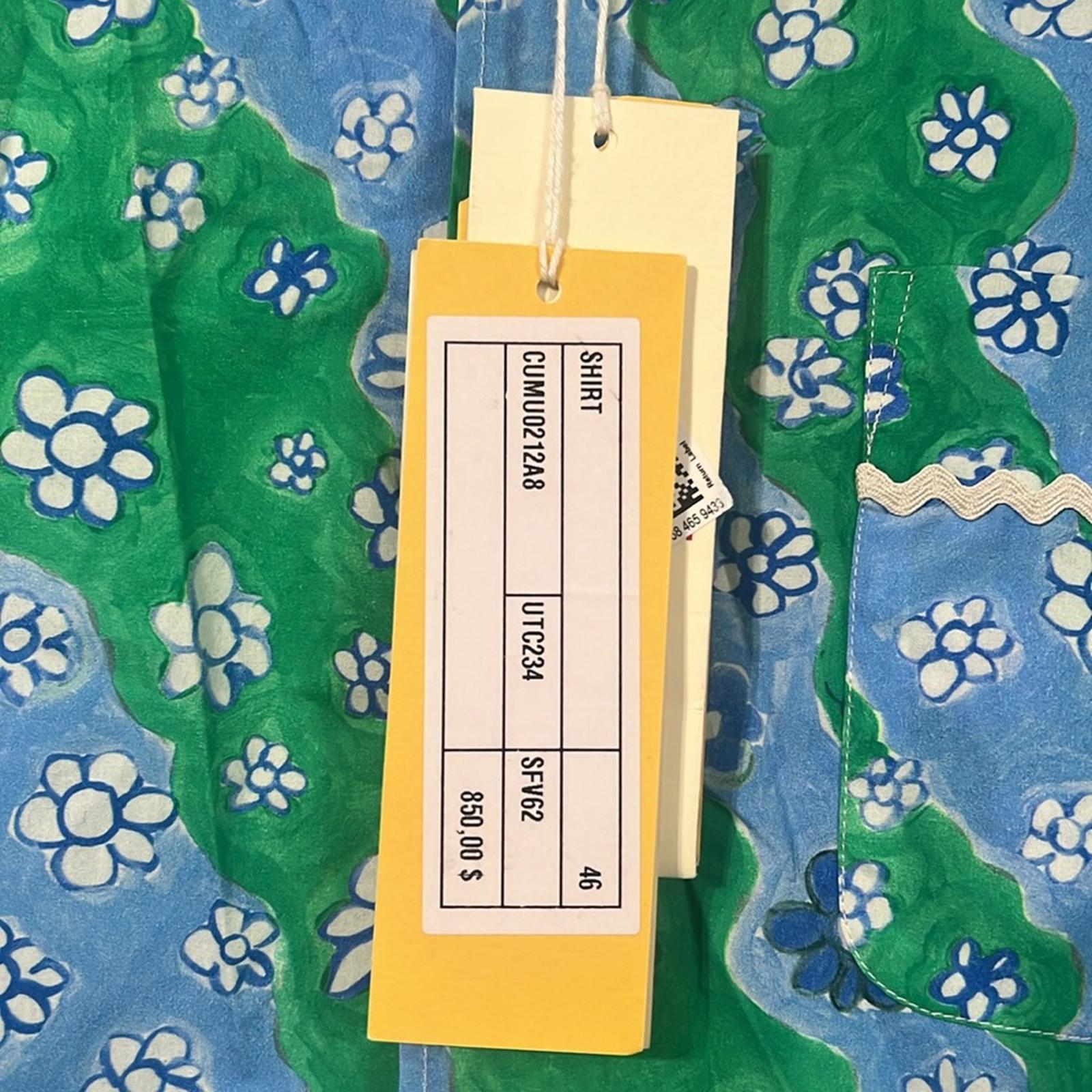 Marni Printed Button Up Shirt in Green/Blue, Size 46, New w/Tag