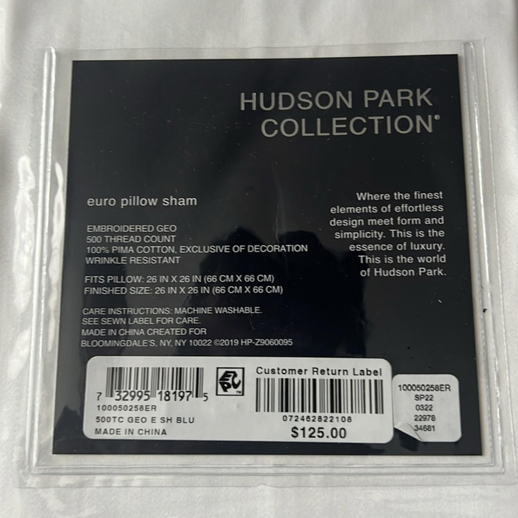 Hudson Park Collection Embroidered Geo Euro Sham in White/Blue, New w/Tag