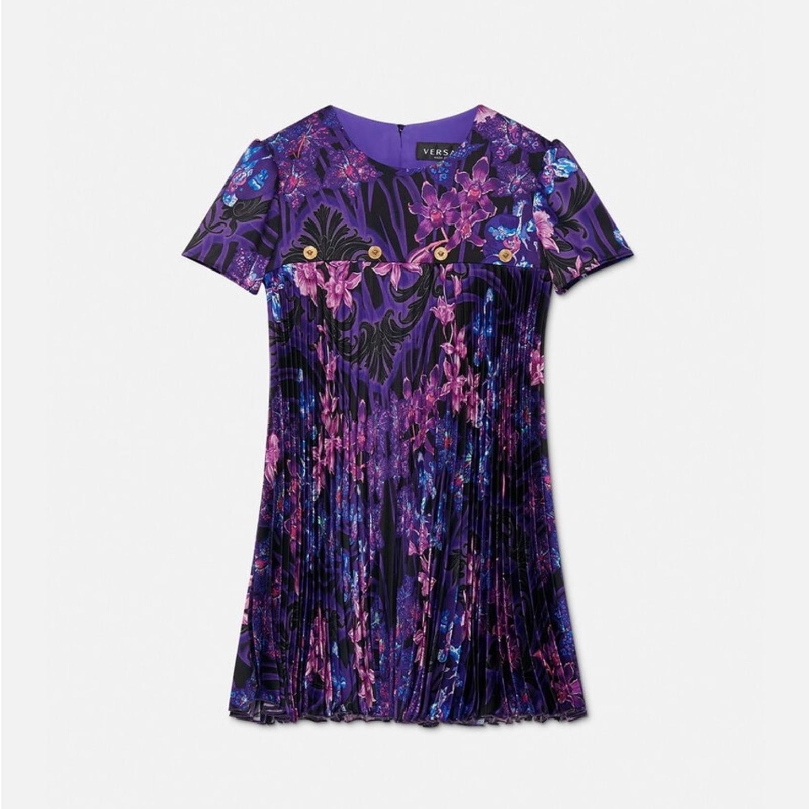 VERSACE Orchid Barocco Kids Pleated Dress, Size 14 New w/Tag $795 - SOLD OUT!