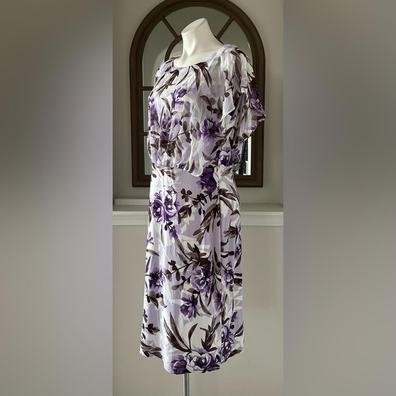 Connected Apparel Daphne Lavender Floral Chiffon Popover Dress, Petite Size 14