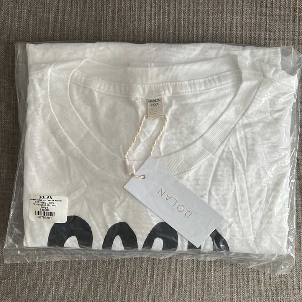New DOLAN White “Good On You” Graphic T-Shirt, Unisex Size L New w/Tag