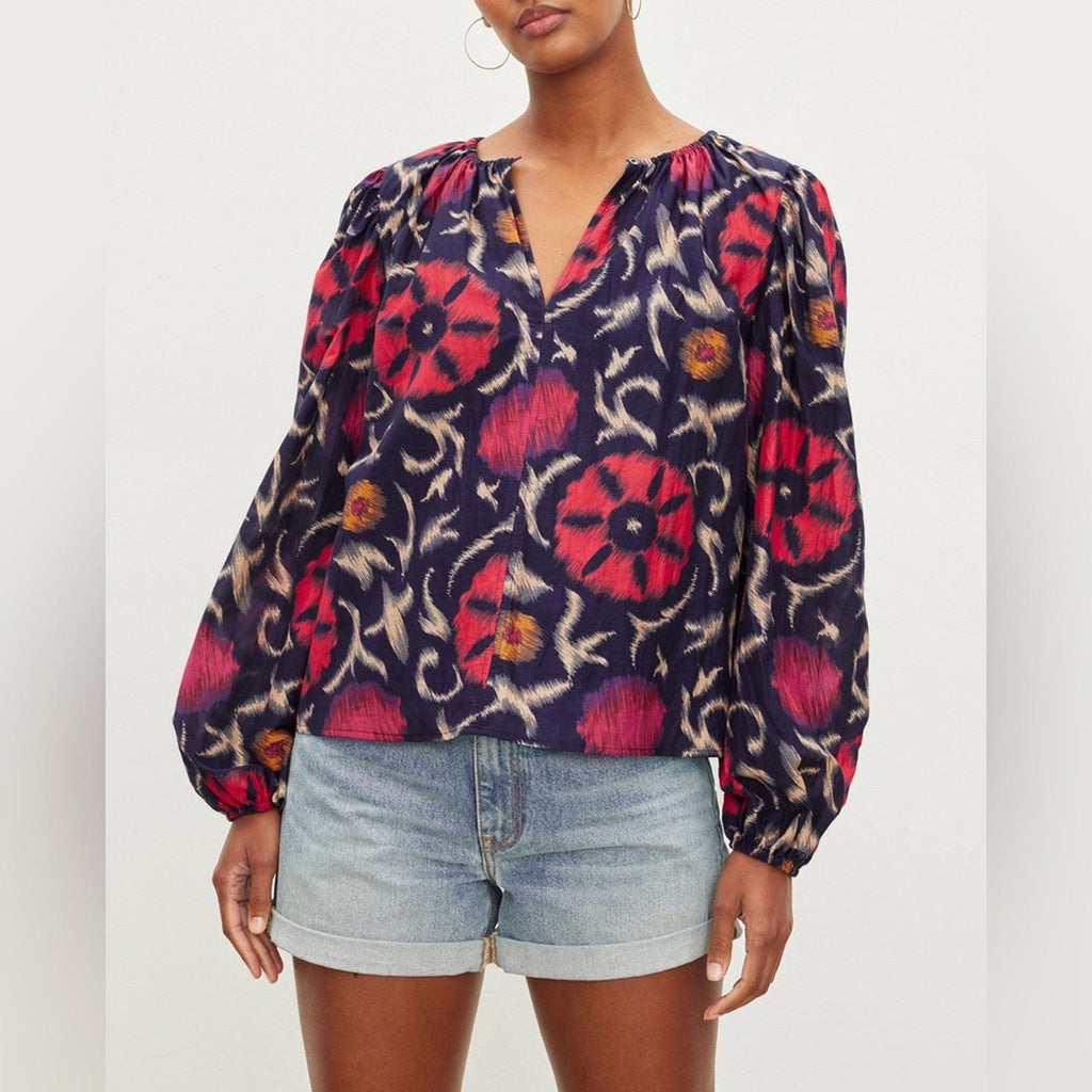 Velvet by Graham & Spencer Fraser Printed Silk Cotton Voile Top in Twilight $207