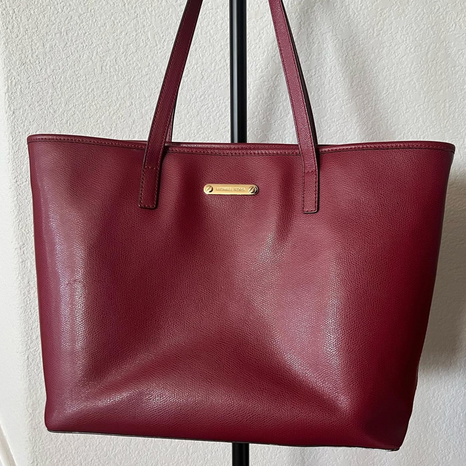 Michael Kors Red Leather Tote Bag in Burgundy, Retail $348