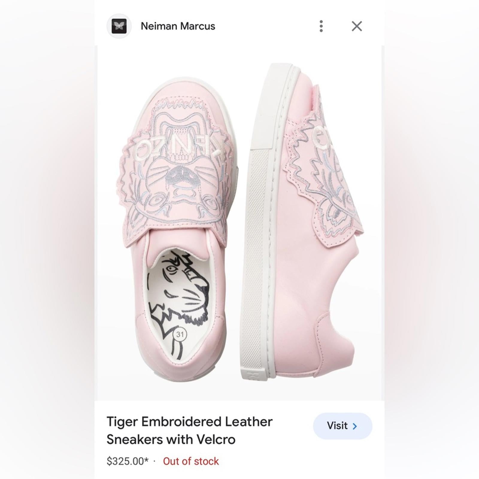 Kenzo Tiger Leather Low-Top Sneakers in Pink, NWT, Size EU 26, US 9.5