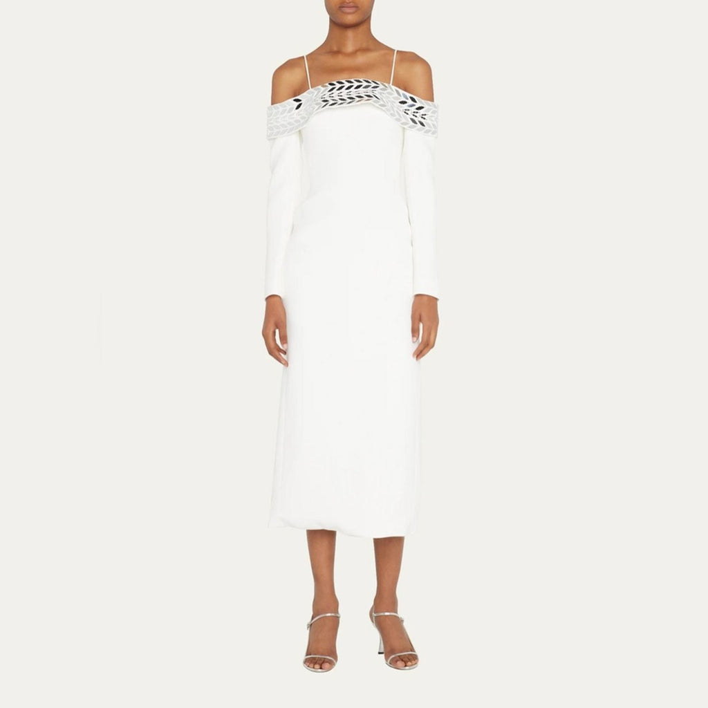 David Koma Plexi Mirror Tyre Track Off-the-Shoulder Midi Dress, Size 4 NWT $2650