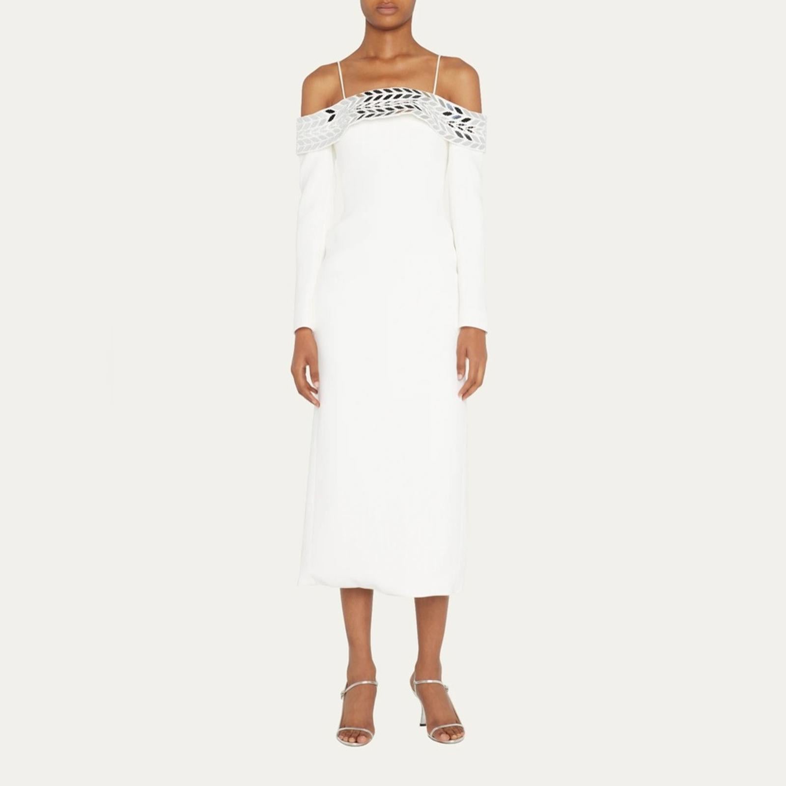 David Koma Plexi Mirror Tyre Track Off-the-Shoulder Midi Dress, Size 4 NWT $2650