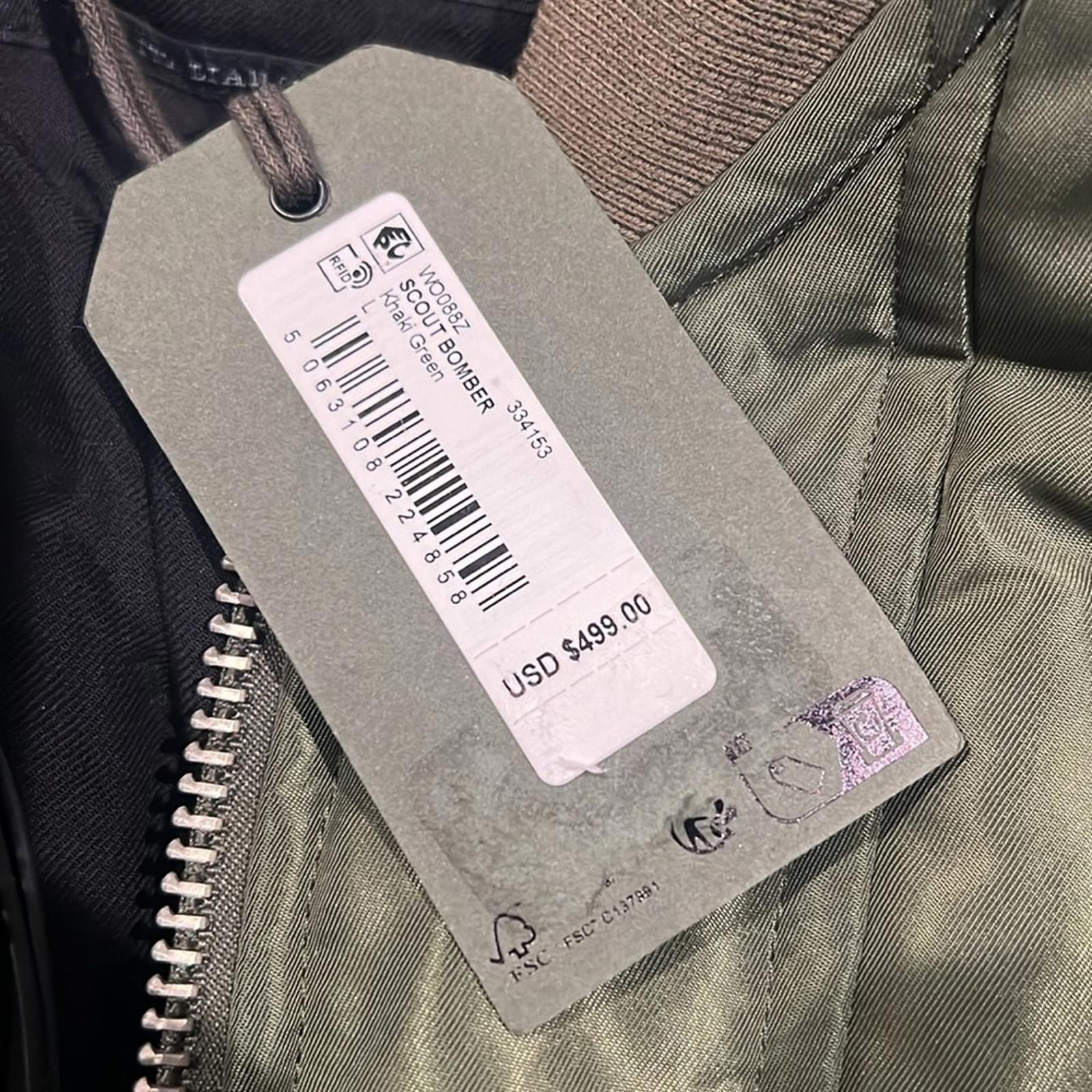 All Saints Scout Ruched Bomber Jacket in Khaki Green, Size L New w/Tag