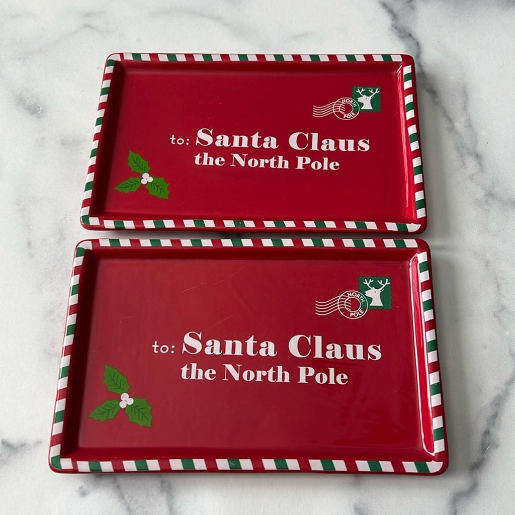 Martha Stewart Set of 2 Letter to Santa Claus Plate, 8”x5” Red, New w/Tag