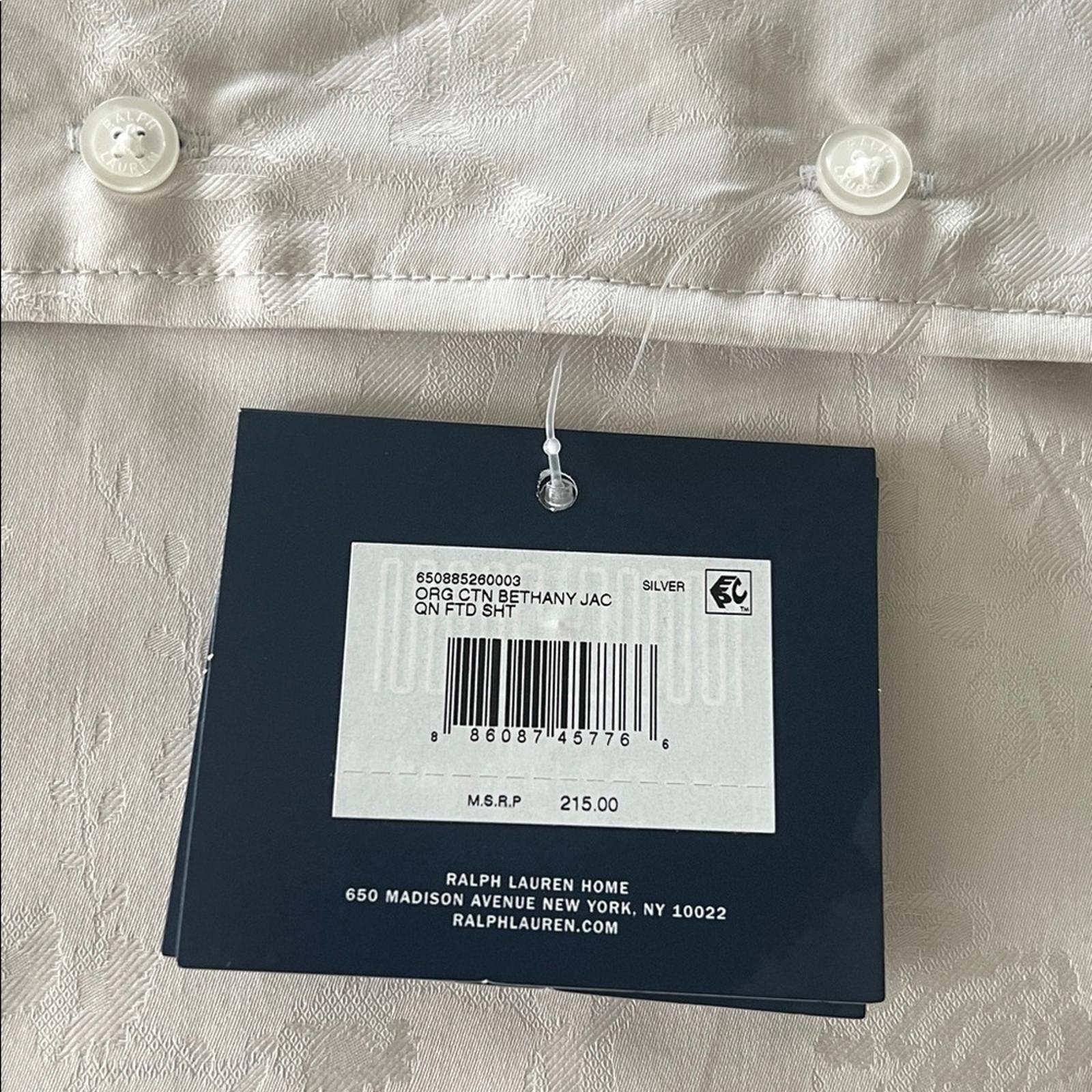 Ralph Lauren Home Bethany Jacquard Organic Cotton Queen Fitted Sheet Silver, NWT